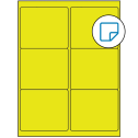 4" x 3.33" Fluorescent Yellow Rectangular Sheet Labels (6-UP) - Removable Adhesive