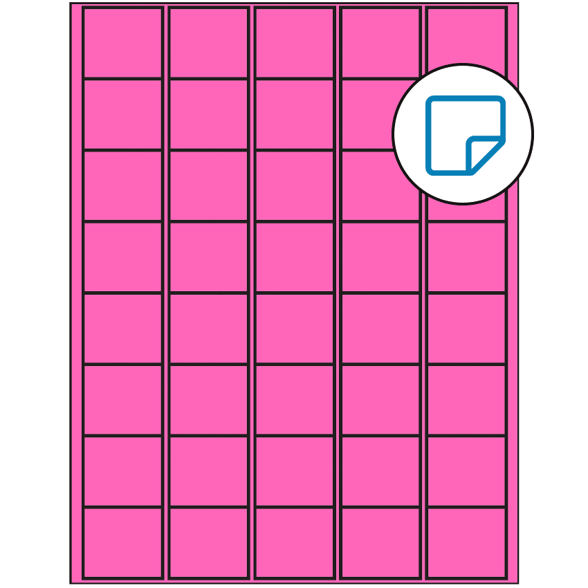 1.5" x 1.35" Fluorescent Pink Rectangular Sheet Labels - Removable Adhesive