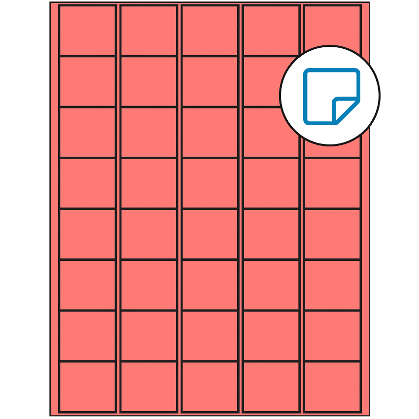 1.5" x 1.35" Fluorescent Red Rectangular Sheet Labels - Removable Adhesive
