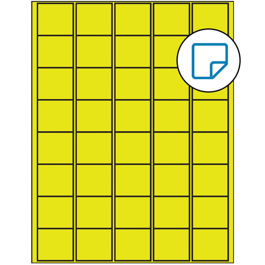 1.5" x 1.35" Fluorescent Yellow Rectangular Sheet Labels - Removable Adhesive