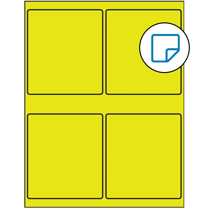 4" x 4.5" Fluorescent Yellow Rectangular Sheet Labels - Removable Adhesive