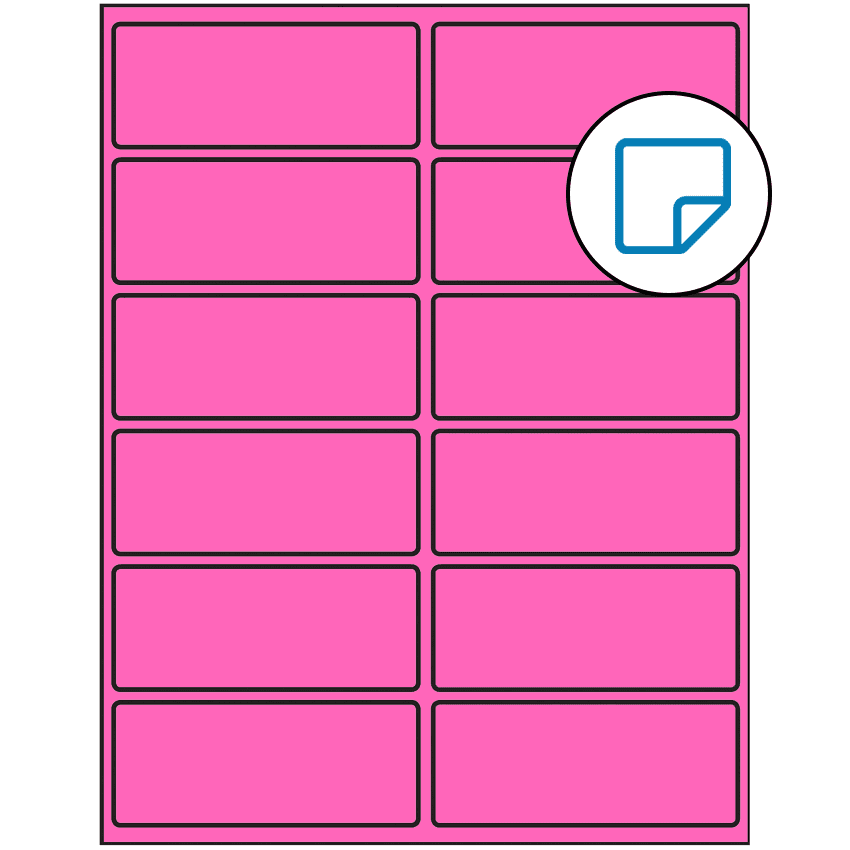 4" x 1.625" Fluorescent Pink Rectangular Sheet Labels - Removable Adhesive