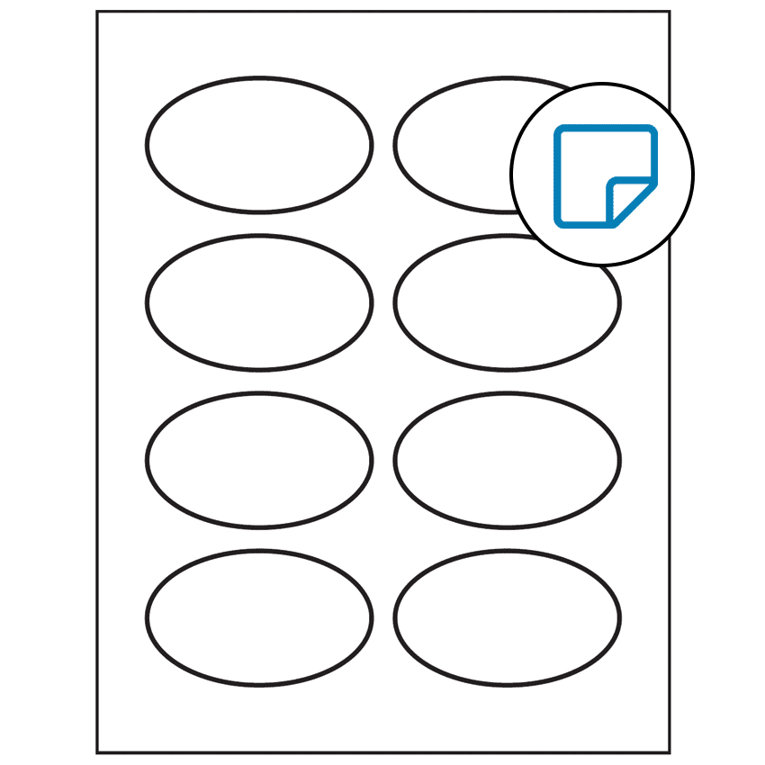 3.33" x 2" White Oval Sheet Labels - Removable Adhesive