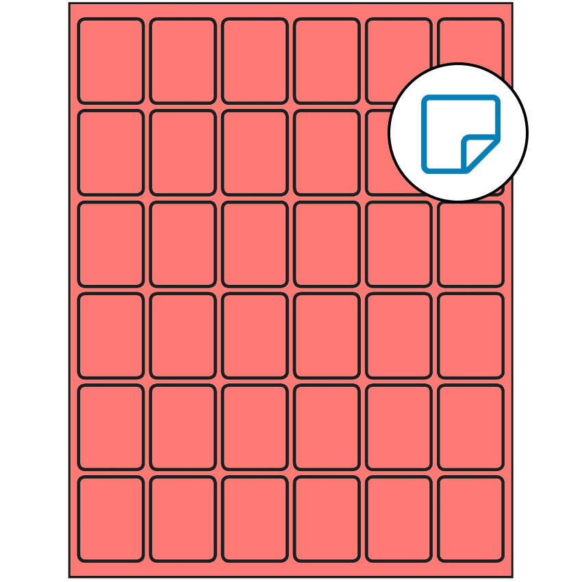 1.25" x 1.625" Fluorescent Red Rectangular Sheet Labels - Removable Adhesive