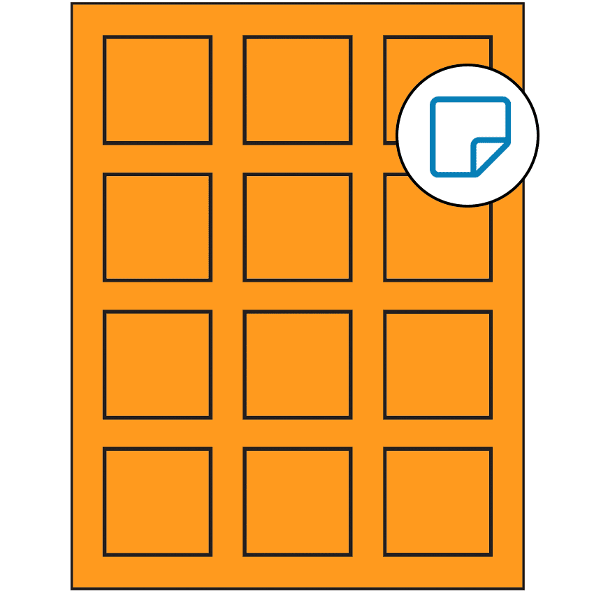 2" x 2" Fluorescent Orange Square Sheet Labels - Removable Adhesive