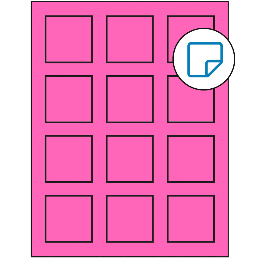 2" x 2" Fluorescent Pink Square Sheet Labels - Removable Adhesive