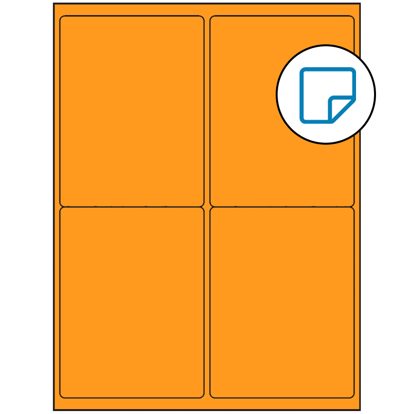 4" x 5" Fluorescent Orange Rectangular Sheet Labels (4-UP) - Removable Adhesive