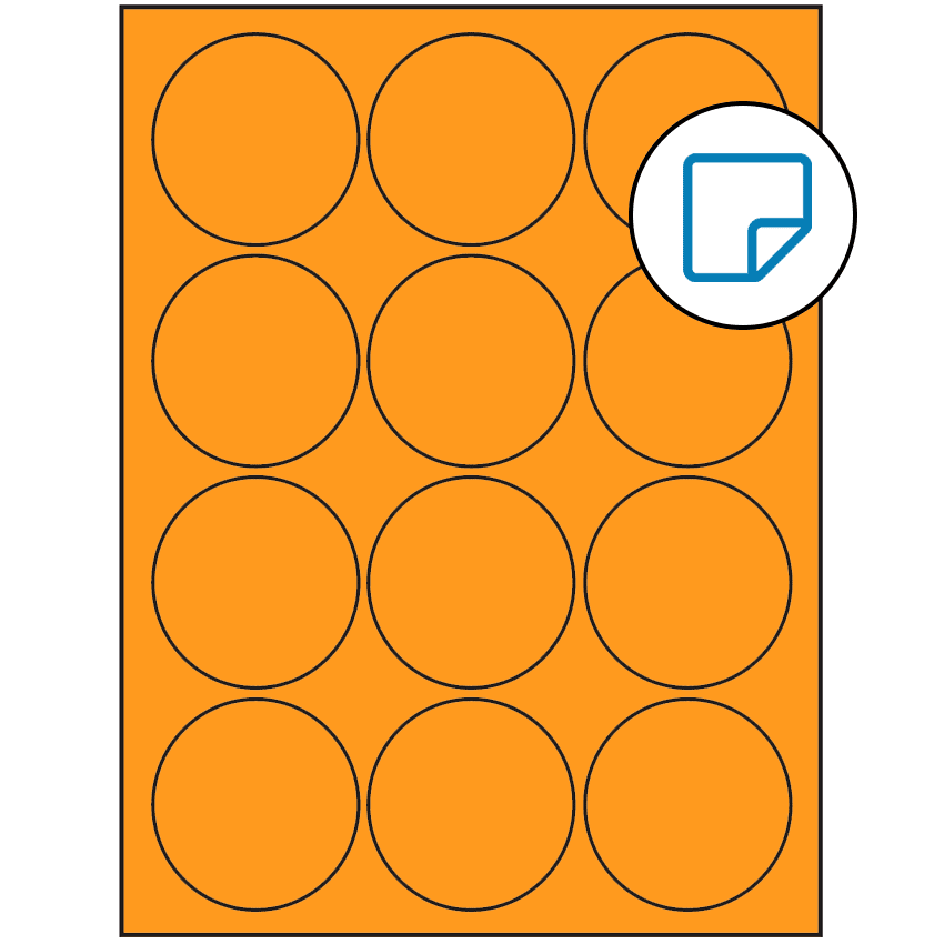 2.5" Fluorescent Orange Circular Sheet Labels - Removable Adhesive