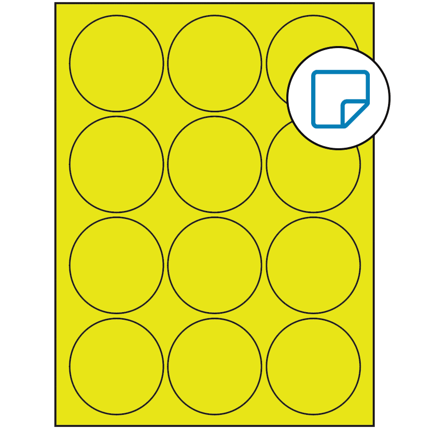 2.5" Fluorescent Yellow Circular Sheet Labels - Removable Adhesive