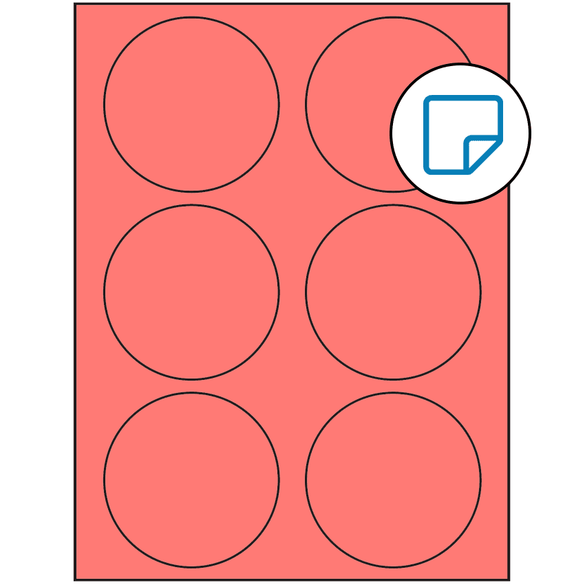 3.33" Fluorescent Red Circular Sheet Labels - Removable Adhesive