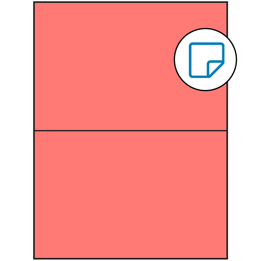 8.5" x 5.5" Fluorescent Red Rectangular Sheet Labels (2-UP) - Removable Adhesive
