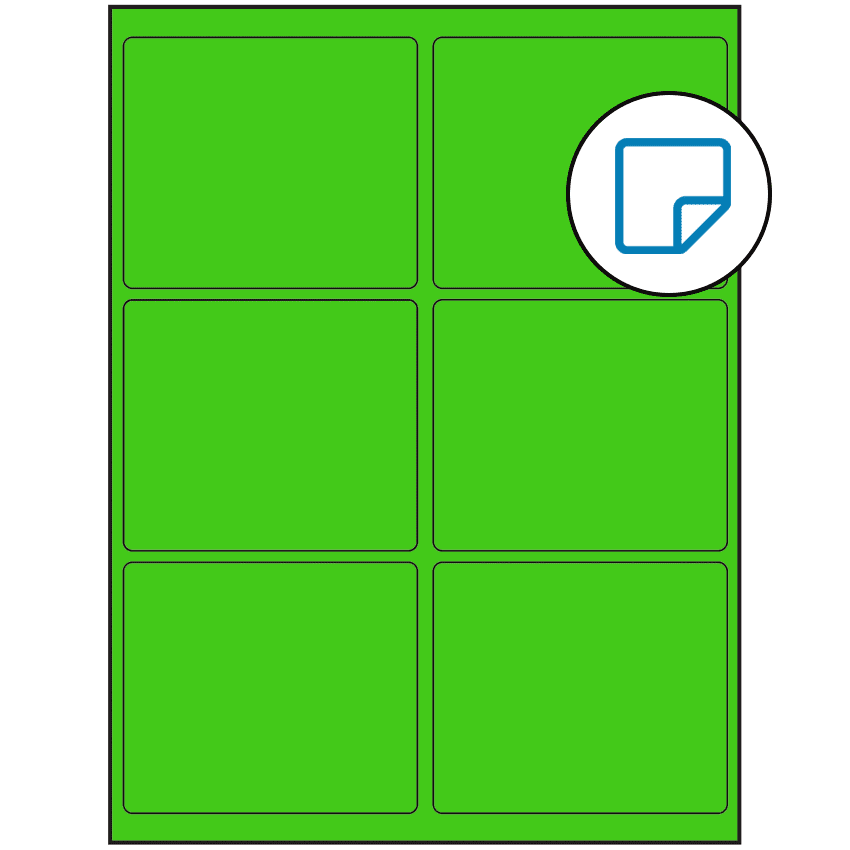 4" x 3.25" Fluorescent Green Rectangular Sheet Labels - Removable Adhesive