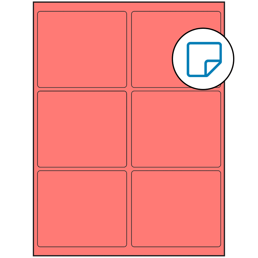 4" x 3.25" Fluorescent Red Rectangular Sheet Labels - Removable Adhesive