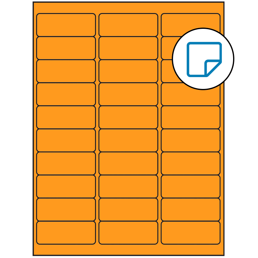2.625" x 1" Fluorescent Orange Rectangular Sheet Labels (30-UP) - Removable Adhesive