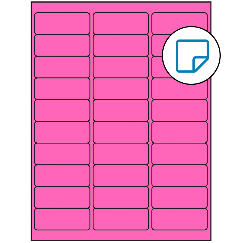 2.625" x 1" Fluorescent Pink Rectangular Sheet Labels (30-UP) - Removable Adhesive