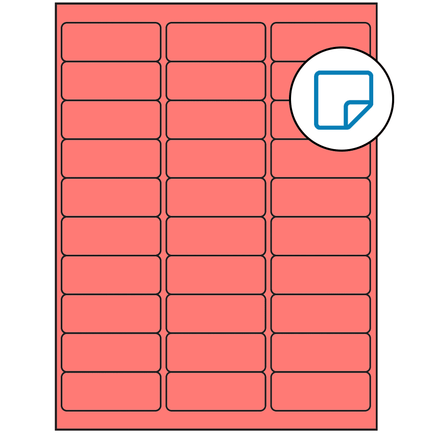 2.625" x 1" Fluorescent Red Rectangular Sheet Labels (30-UP) - Removable Adhesive