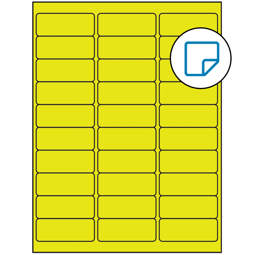 2.625" x 1" Fluorescent Yellow Rectangular Sheet Labels (30-UP) - Removable Adhesive