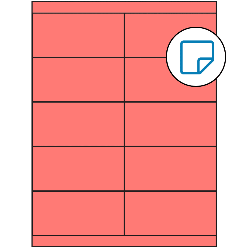 4.25" x 2" Fluorescent Red Rectangular Sheet Labels - Removable Adhesive
