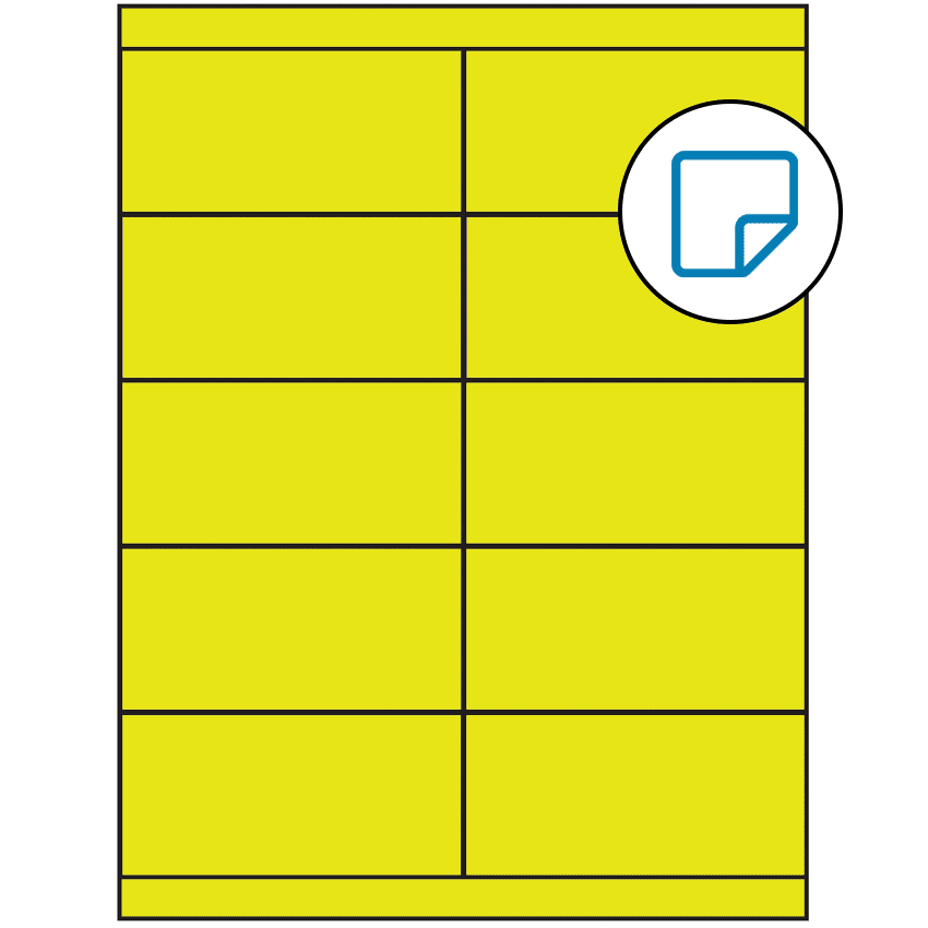 4.25" x 2" Fluorescent Yellow Rectangular Sheet Labels - Removable Adhesive