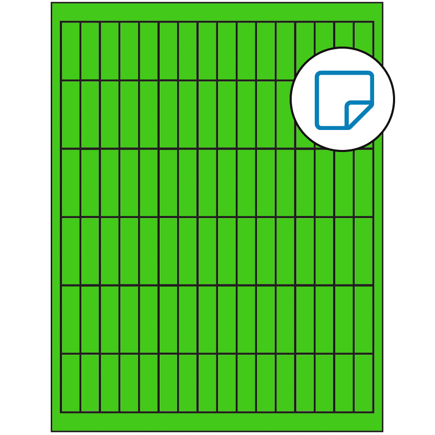 0.5" x 1.75" Fluorescent Green Rectangular Sheet Labels - Removable Adhesive
