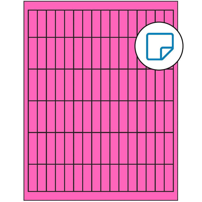 0.5" x 1.75" Fluorescent Pink Rectangular Sheet Labels - Removable Adhesive