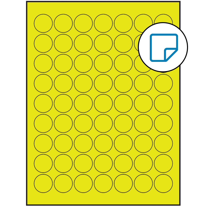 1" Fluorescent Yellow Circular Sheet Labels - Removable Adhesive