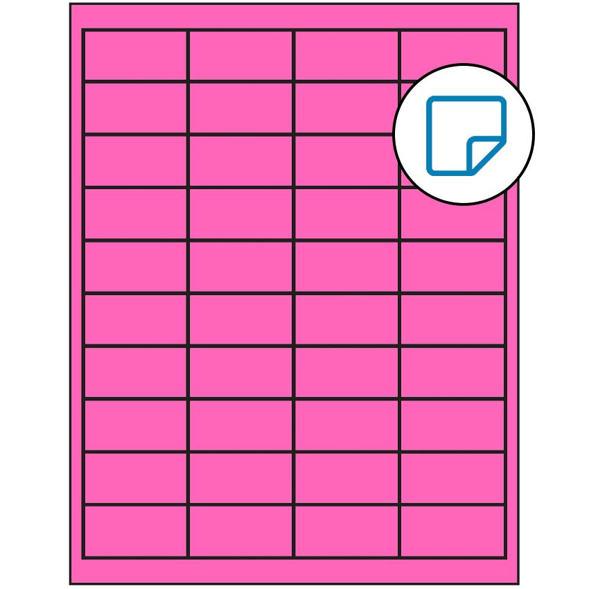 2" x 1" Fluorescent Pink Rectangular Sheet Labels - Removable Adhesive