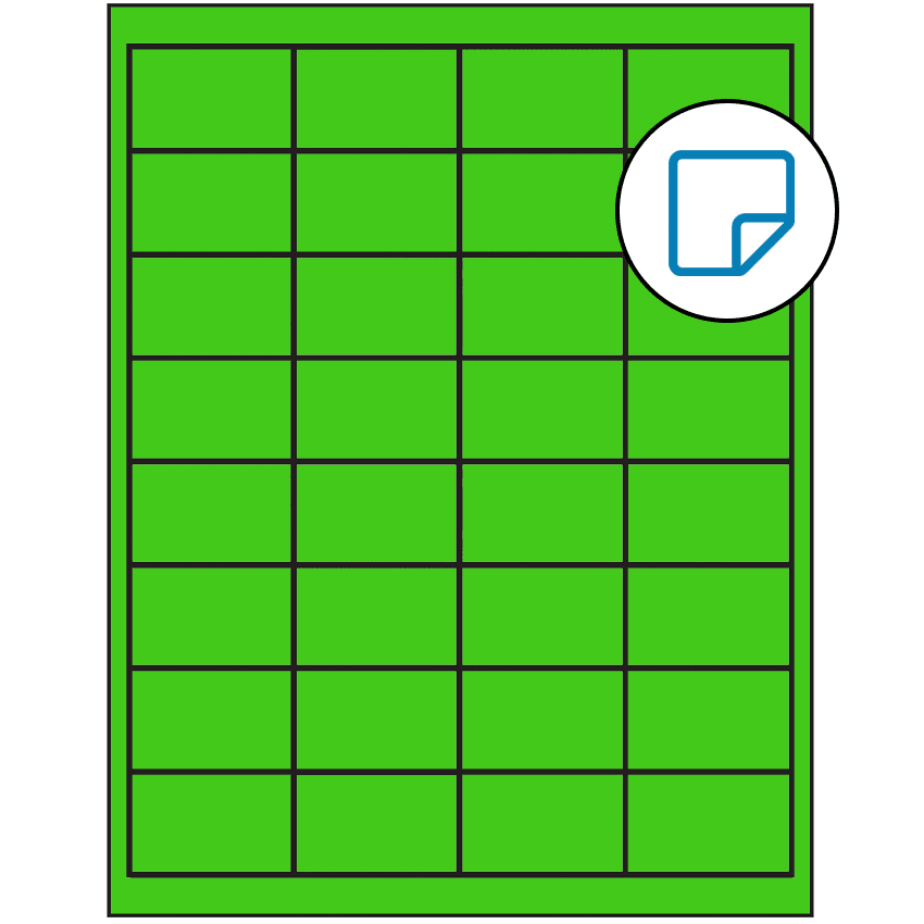 2" x 1.25" Fluorescent Green Rectangular Sheet Labels - Removable Adhesive