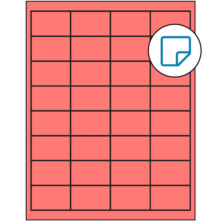2" x 1.25" Fluorescent Red Rectangular Sheet Labels - Removable Adhesive