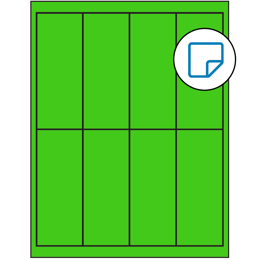 2" x 5" Fluorescent Green Rectangular Sheet Labels - Removable Adhesive