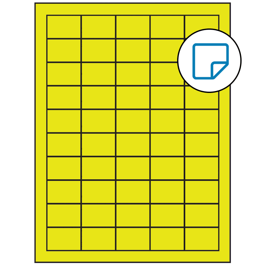 1.5" x 1" Fluorescent Yellow Rectangular Sheet Labels - Removable Adhesive