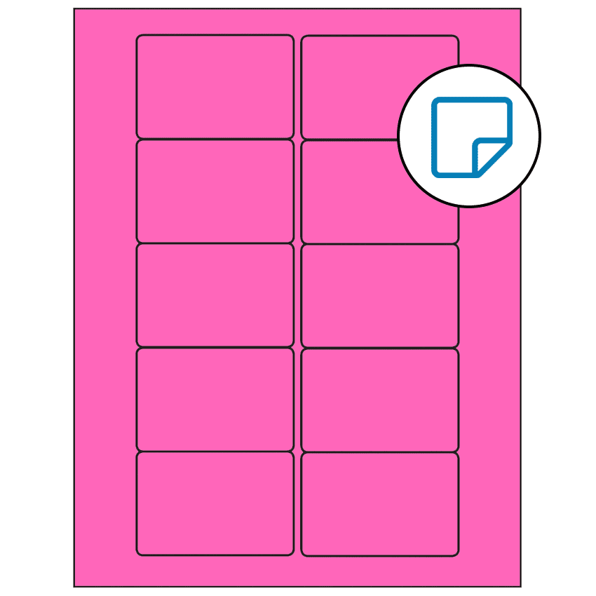 3" x 2" Fluorescent Pink Rectangular Sheet Labels - Removable Adhesive