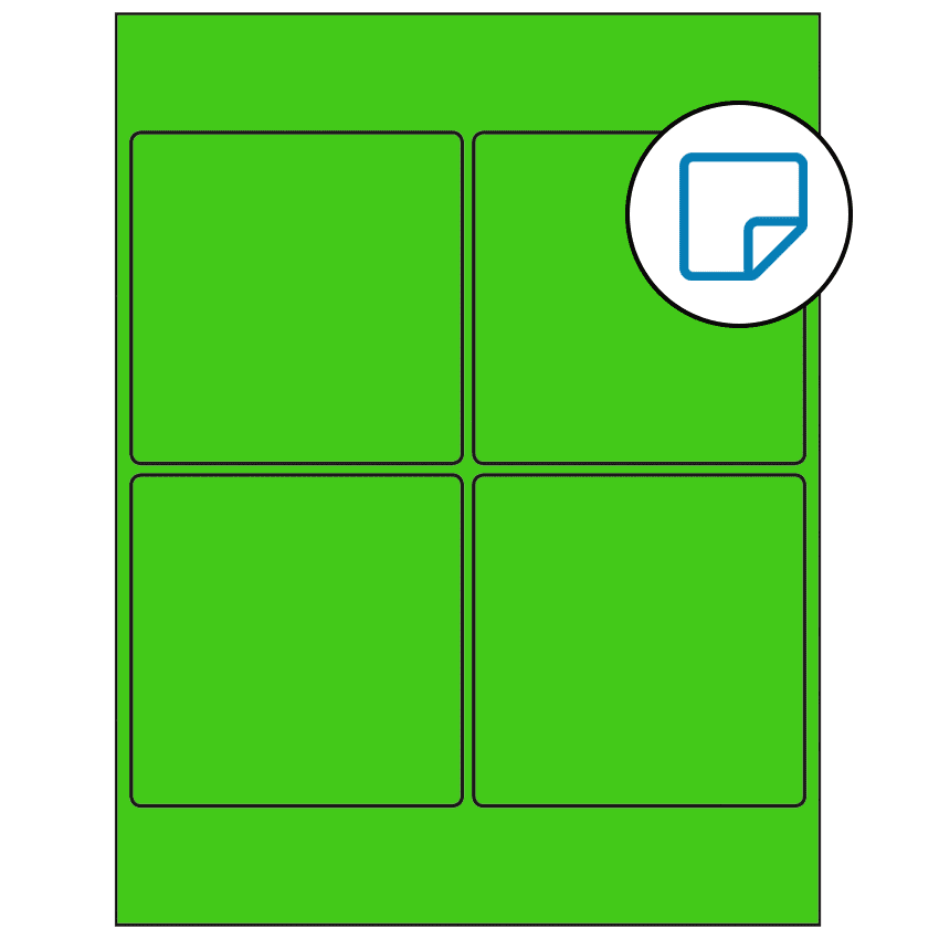 4" x 4" Fluorescent Green Square Sheet Labels - Removable Adhesive