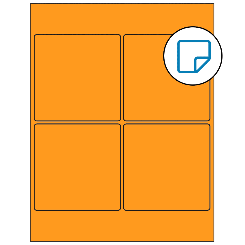 4" x 4" Fluorescent Orange Square Sheet Labels - Removable Adhesive