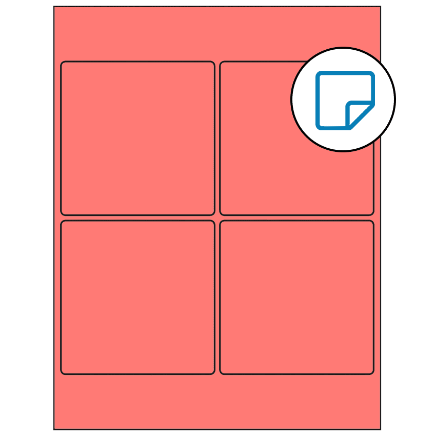 4" x 4" Fluorescent Red Square Sheet Labels - Removable Adhesive