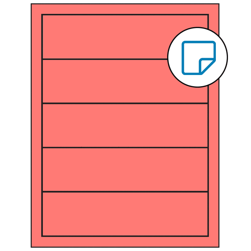 7.5" x 2" Fluorescent Red Rectangular Sheet Labels - Removable Adhesive