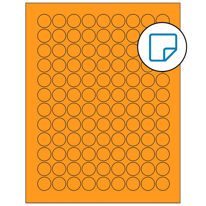 0.75" Fluorescent Orange Circular Sheet Labels - Removable Adhesive