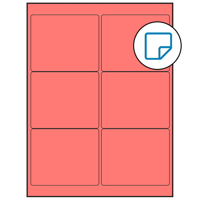 4" x 3" Fluorescent Red Rectangular Sheet Labels - Removable Adhesive