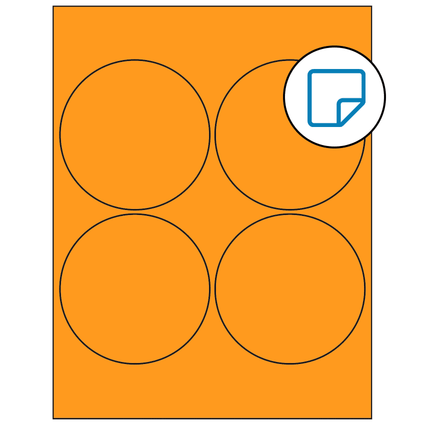 4" Fluorescent Orange Circular Sheet Labels - Removable Adhesive