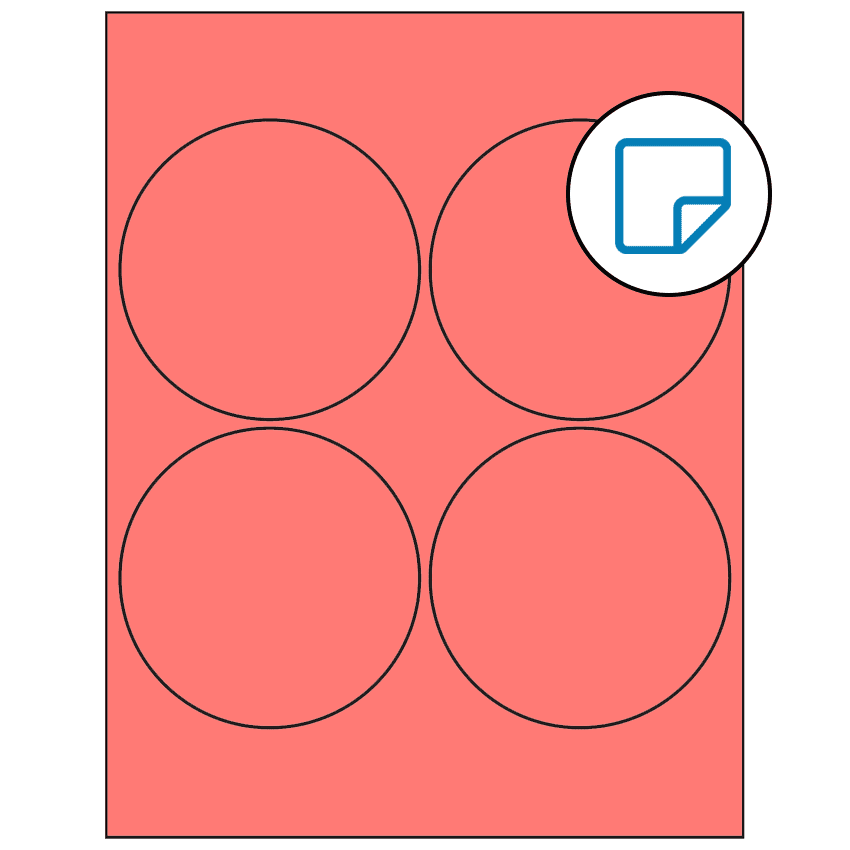 4" Fluorescent Red Circular Sheet Labels - Removable Adhesive