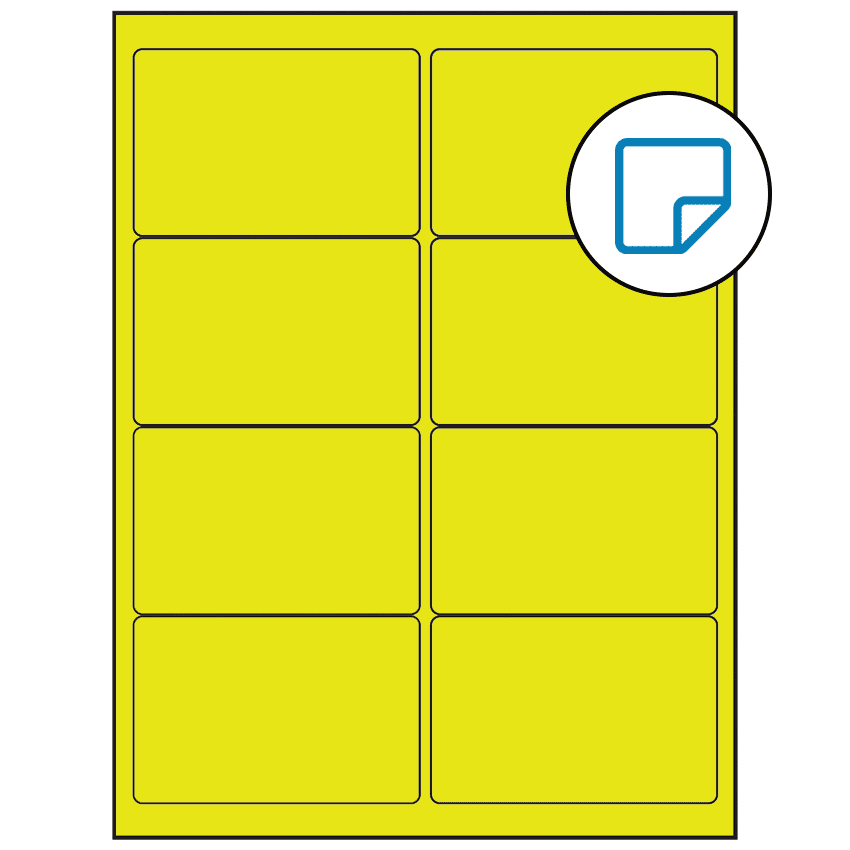 4" x 2.5" Fluorescent Yellow Rectangular Sheet Labels - Removable Adhesive