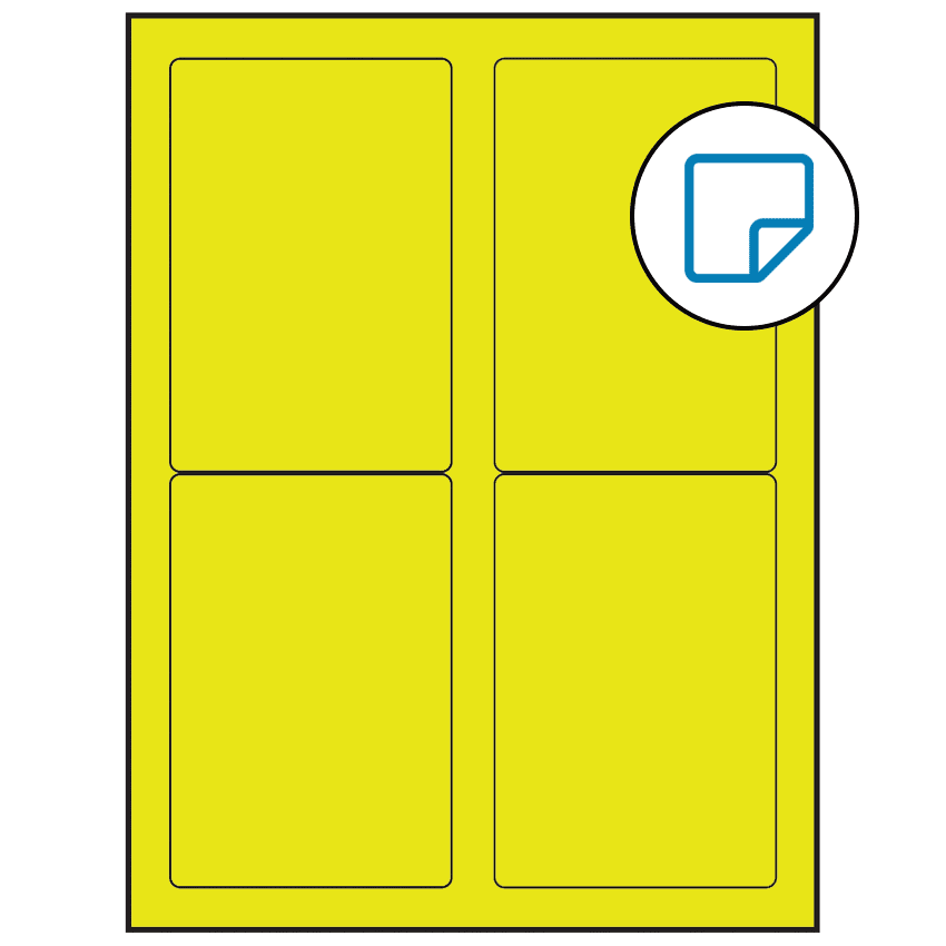 3.5" x 5" Fluorescent Yellow Rectangular Sheet Labels (4-UP) - Removable Adhesive