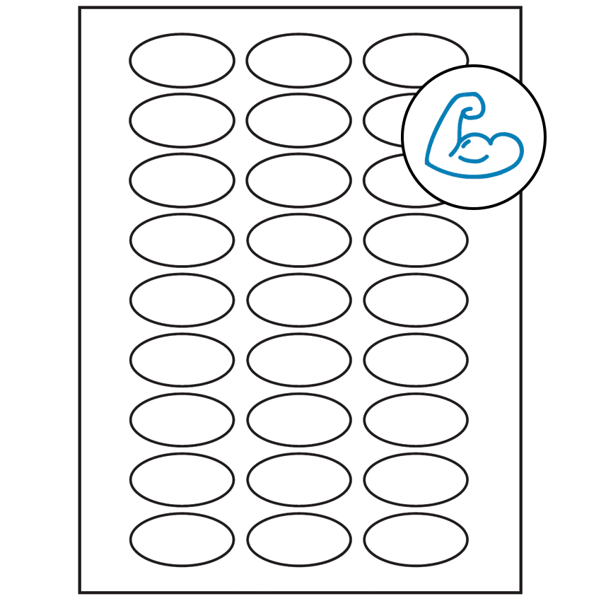 2" x 1" White Oval Sheet Labels - Ultra Aggressive Adhesive