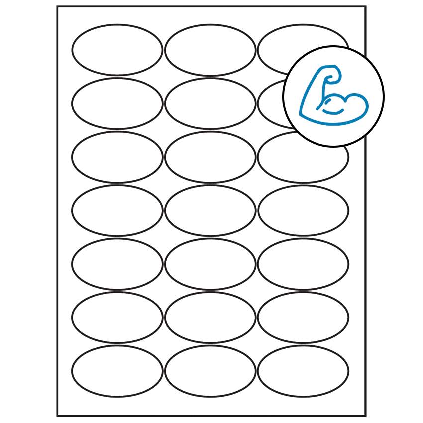 2.5" x 1.375" White Oval Sheet Labels - Ultra Aggressive Adhesive