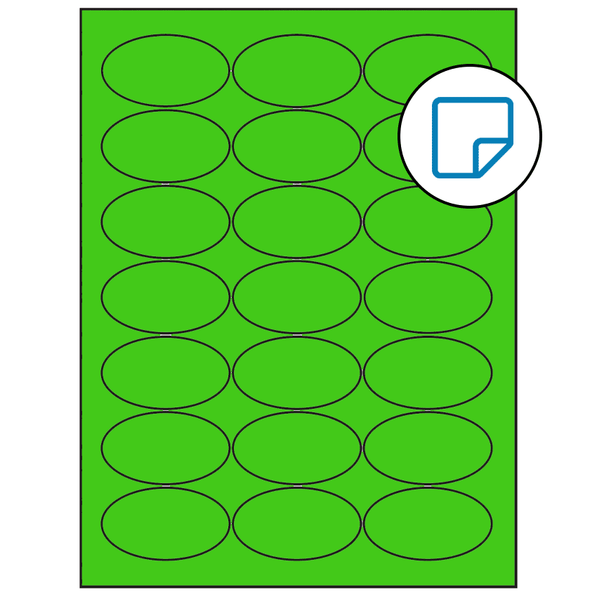 2.5" x 1.375" Fluorescent Green Oval Sheet Labels - Removable Adhesive