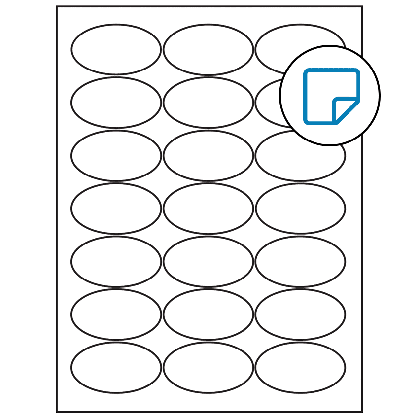 2.5" x 1.375" White Oval Sheet Labels - Removable Adhesive