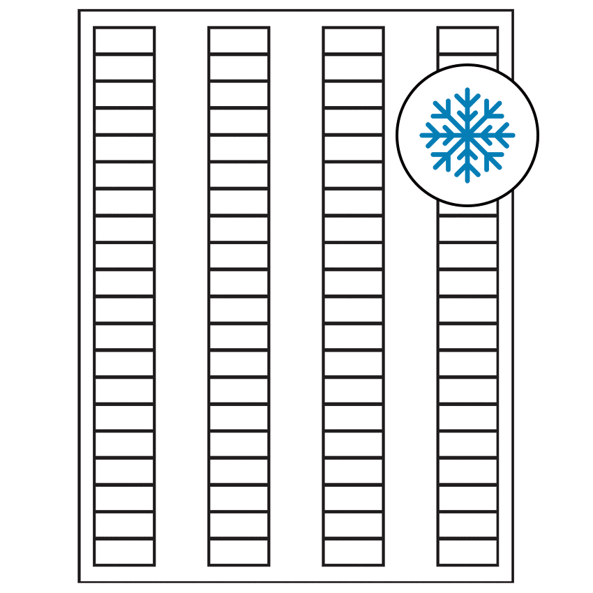 1.125" x 0.5" White Rectangular Sheet Labels - Freezer Grade Adhesive