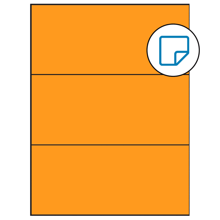 8.5" x 3.666" Fluorescent Orange Rectangular Sheet Labels - Removable Adhesive