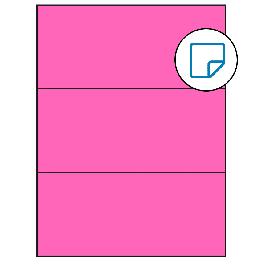8.5" x 3.666" Fluorescent Pink Rectangular Sheet Labels - Removable Adhesive