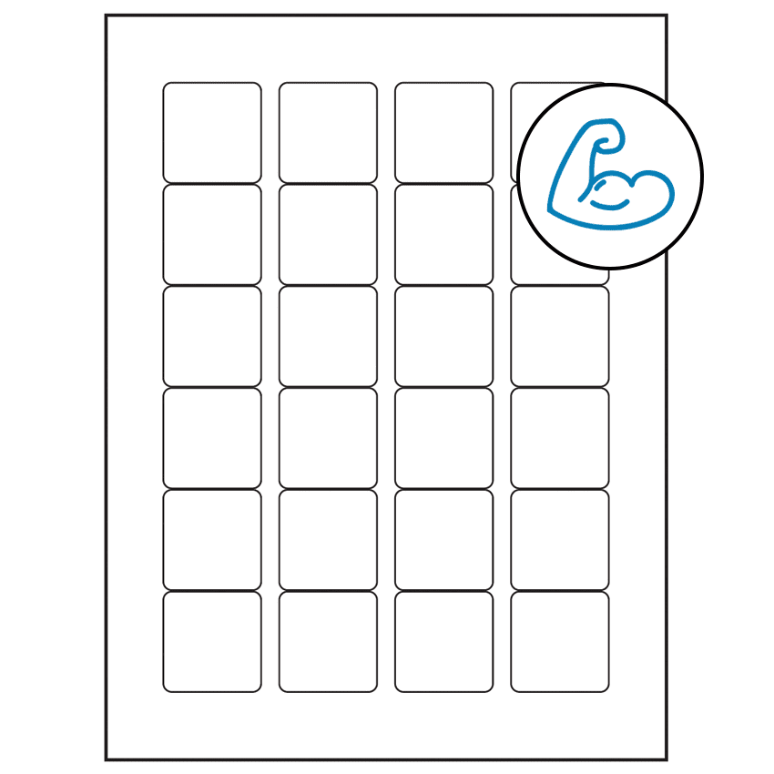 1.5" x 1.5" White Square Sheet Labels - Ultra Aggressive Adhesive